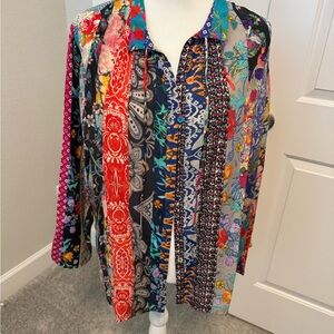 Johnny Was Multicolor Floral Patchwork Shirt